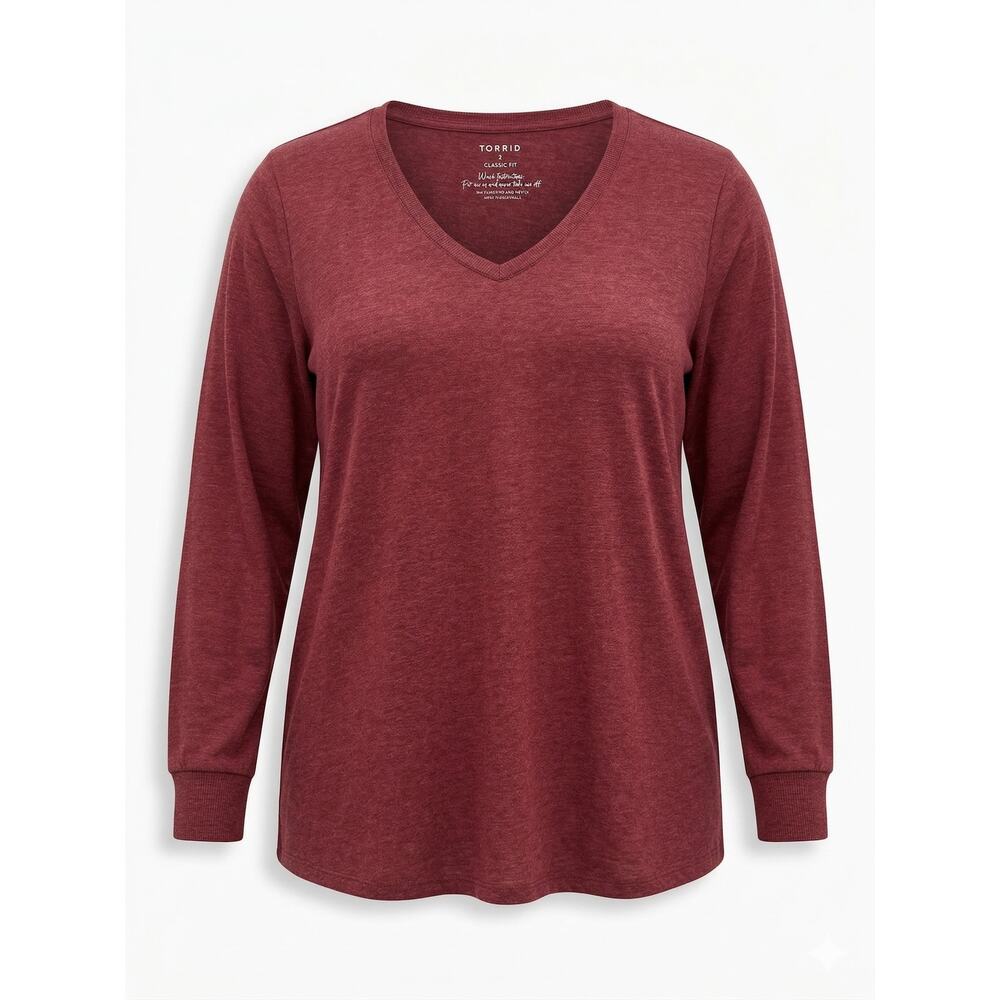 Torrid Womens 3X Minimalist Staple Modest Quiet Luxury V-Neck Long Sleeve Tee